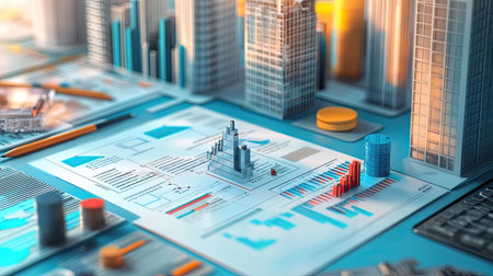 Detailed 3D view of a business cost analysis model, with ample copy spaceの素材