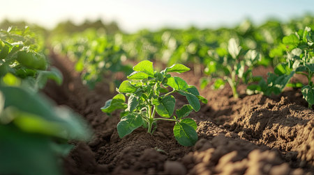 South Asian potato planter in a field, no people, with copy spaceの素材