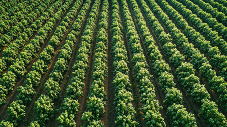 Aerial view of a large tomato farm, no people, and clear space for copyの素材