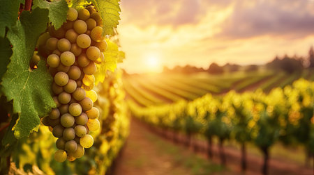 A vineyard with grapes ready for harvest, no people, and copy space availableの素材