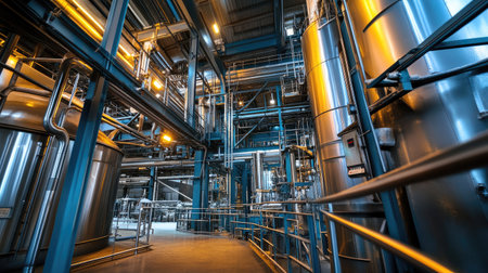 A sugar beet processing facility with industrial equipment, no people, copy spaceの素材