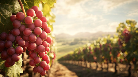A vineyard with ripe grapes ready for harvest, no people, and ample copy spaceの素材