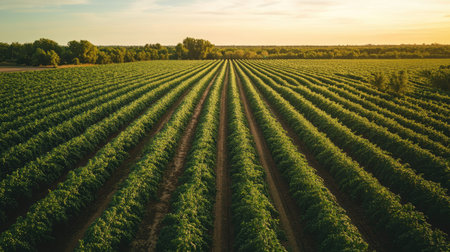 Aerial view of a large tomato farm, no people, and clear space for copyの素材