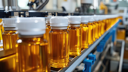 Industrial honey processing machines in a factory, no people, with copy spaceの素材