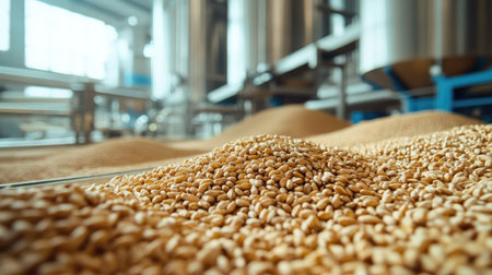 Industrial processing of grains in a modern facility, no people, copy spaceの素材
