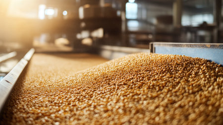 Industrial processing of grains in a modern facility, no people, copy spaceの素材