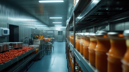 Processing facility for canning vegetables, no people, with ample text spaceの素材