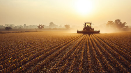 South Asian machinery for harvesting pulses in a field, no people, copy spaceの素材
