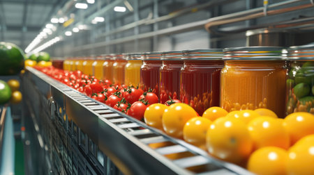 Processing facility for canning vegetables, no people, with ample text spaceの素材