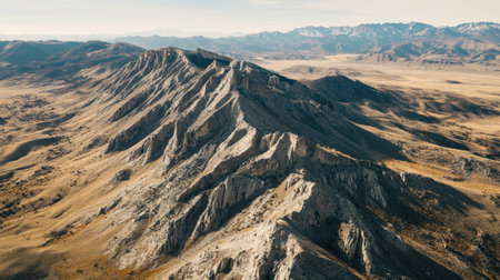 Aerial shot of a rocky mountain range with a clear sky, ideal for placing a messageの素材