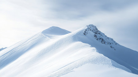 High-angle view of a snowy mountain with a clear sky, perfect for placing a messageの素材