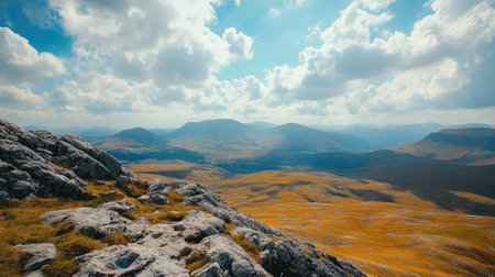 Top view of a mountain plateau with a vast open sky, perfect for adding copyの素材