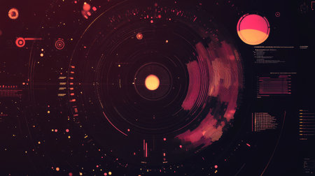 Abstract top view of a data visualization interface, with ample copy space on the right.の素材