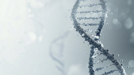 Abstract top view of a digital DNA strand with ample copy space on the left side.の素材