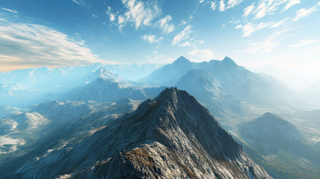 High-angle view of a mountain ridge with a vast open sky, ideal for placing a headlineの素材