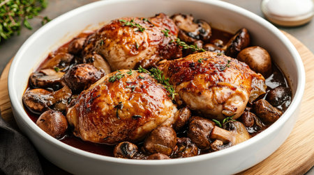 French cassoulet with beans, sausage, and duck confit in a white dish.の素材