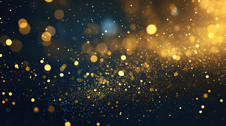 A dark background with glowing golden particles, creating a festive and celebratory atmosphereの素材