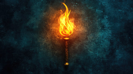 A fire symbol with a torch-like appearance, captured from above with empty space for copy or design elementsの素材