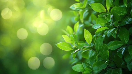 A soft focus background of green foliage, ideal for nature and wellness-related projectsの素材