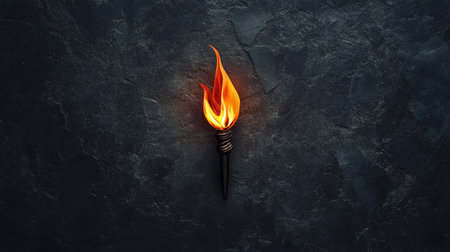 A top view of a flame-shaped symbol that resembles a torch, positioned on a simple background, perfect for text overlayの素材