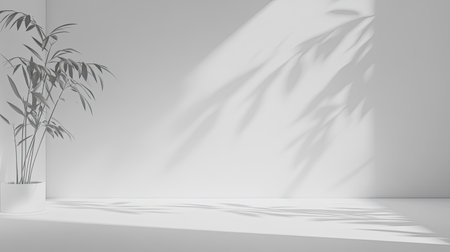 A minimalist white background with subtle shadows, ideal for product placement or text overlaysの素材