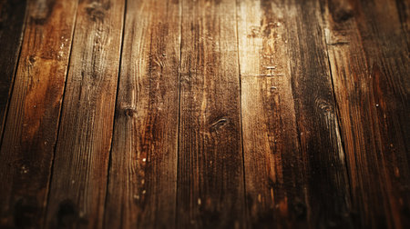 A warm, brown wooden background with visible grain, perfect for natural and rustic designsの素材