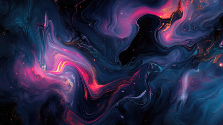 Bold abstract fluid art with deep colors and ample space for textの素材