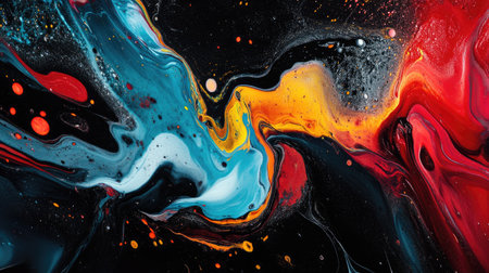 Bold abstract fluid art with deep colors and ample space for textの素材