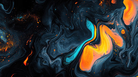 Abstract fluid art with bright accents and ample space for textの素材