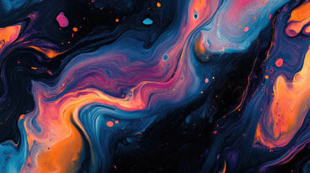 Vibrant fluid art pattern with bold colors and ample space for textの素材