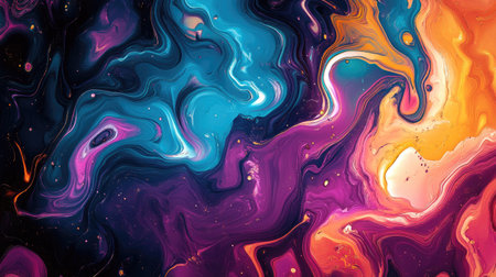 Vibrant fluid art pattern with bold colors and ample space for textの素材