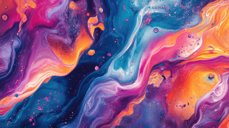 Smooth fluid art pattern with bright accents and large blank space for copyの素材