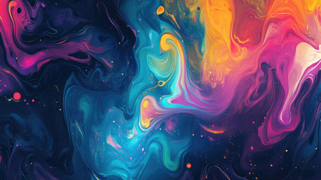 Vibrant, dynamic fluid art with a blank area at the top for textの素材