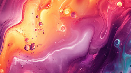 Energetic abstract fluid art with intense colors and a spacious area for textの素材