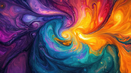 Vibrant fluid art with swirling patterns and a large area for copyの素材