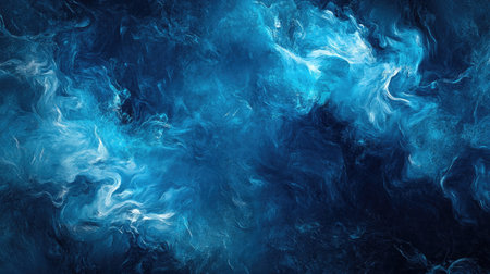 Abstract fluid art with deep blues and a large central space for copyの素材