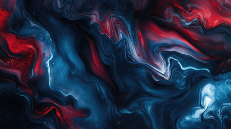 Smooth fluid art pattern in deep reds and blues with ample space for copyの素材