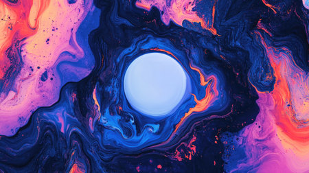 Dynamic fluid art with bold lines and a central blank space for textの素材