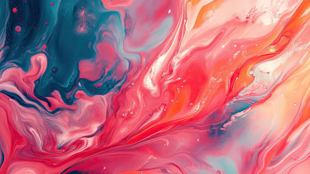 Bright and bold abstract fluid art with a spacious area for copyの素材