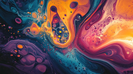 Vibrant fluid art with swirling patterns and a large area for copyの素材