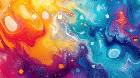 Vibrant fluid art with swirling patterns and a large area for copyの素材