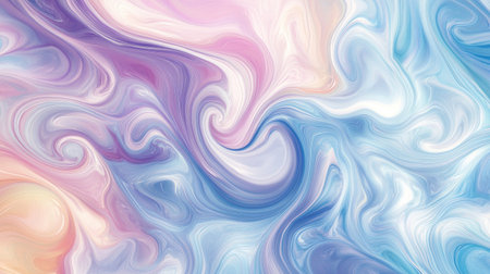 Gentle fluid art swirls in soft colors with a central blank area for textの素材