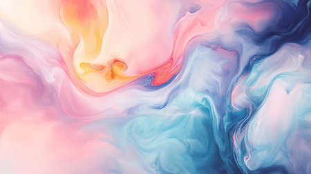 Soft and flowing fluid art in pastel colors with a spacious area for copyの素材