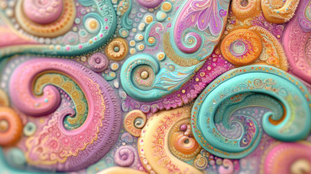 3D model of an Indian paisley design with psychedelic colors and patterns, with room for text.の素材