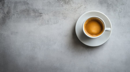 A cup of espresso with a saucer, placed on a simple background with plenty of room for copy spaceの素材