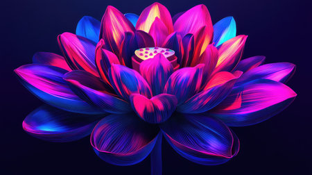 Neon 3D lotus flower with vibrant Indian-inspired psychedelic colors, leaving room for copyの素材