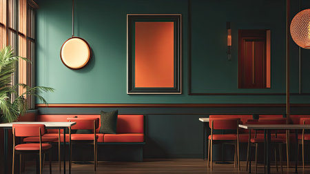 A sleek and modern South Asian restaurant interior with space for text or promotional contentの素材