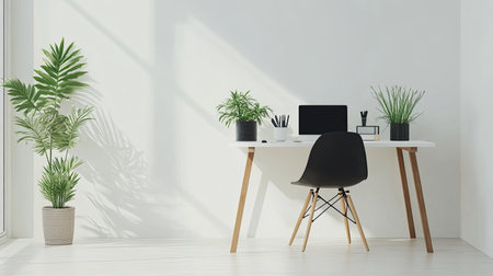 Minimalist bedroom interior with a comfortable bed, soft lighting, and space for copy or brandingの素材