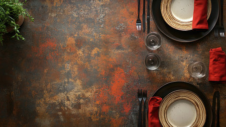 Top view of an empty South Asian restaurant table setting, with space for text or copy aroundの素材