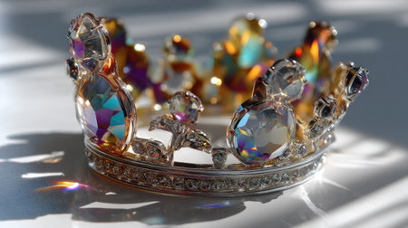 A stunning crown adorned with colorful crystals captures the light beautifully, showcasing elegance and artistry. Perfect for celebrations or photo shoots.の素材